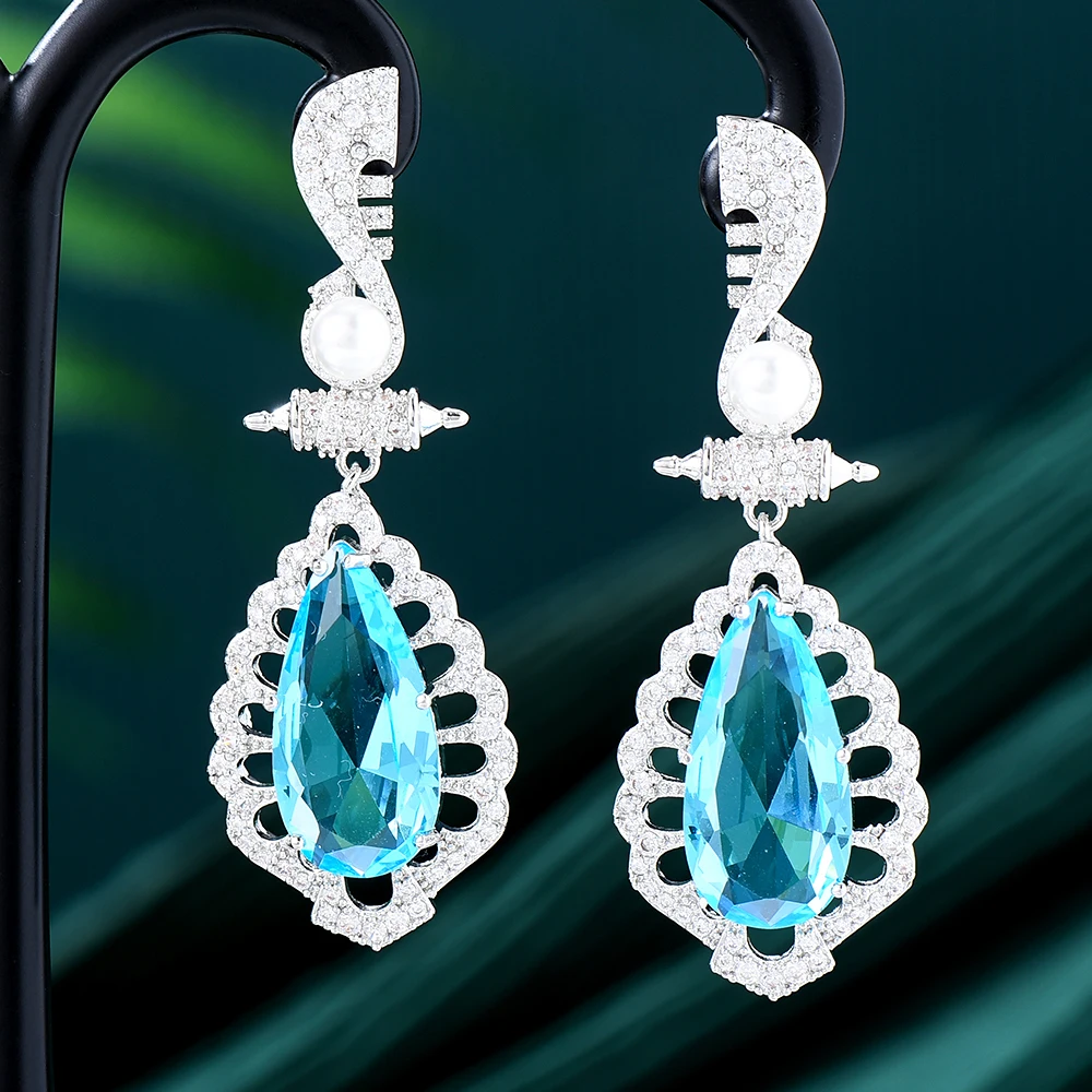 

Missvikki Luxury Blue Green Waterdrop Earrings For Women Wedding CZ Dubai Bridal Earrings boucle d'oreille Trendy Jewelry Gift