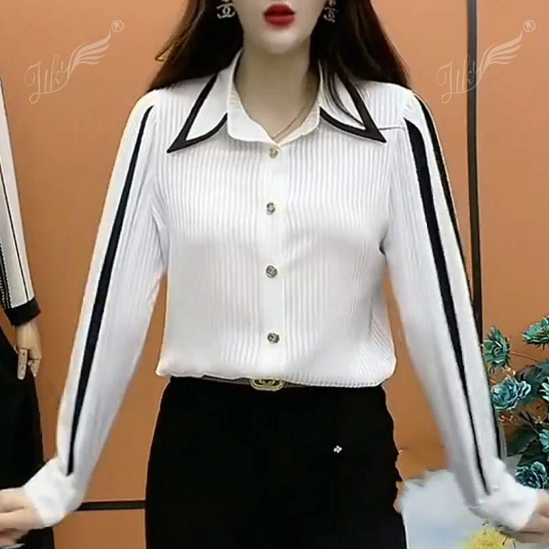 Женская свободная рубашка с отложным воротником