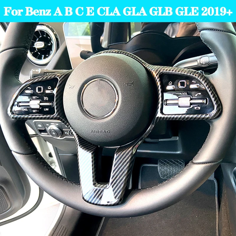 

For Mercedes Benz A B C E CLA GLA GLB GLE Class 2019+ Car Steering Wheel Button Frame Trim Cover Carbon Fiber Frame Decoration