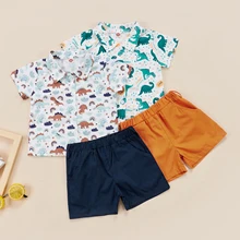 

Kids Baby Boys Clothing Shorts Set Short Sleeve Dinosaur Print Shirts with Pocket Shorts Summer Cotton Outfit for Toddler