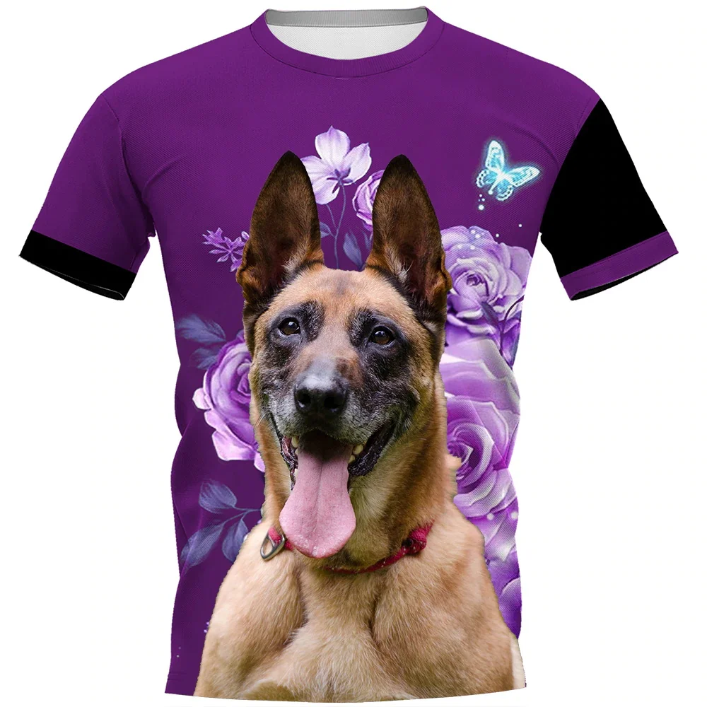 

HX Belgian Shepherd Malinois T-shirts 3D Flower Animals Dog Make Life Whole T-shirt Harajuku Hip Hop Tees Women T Shirts