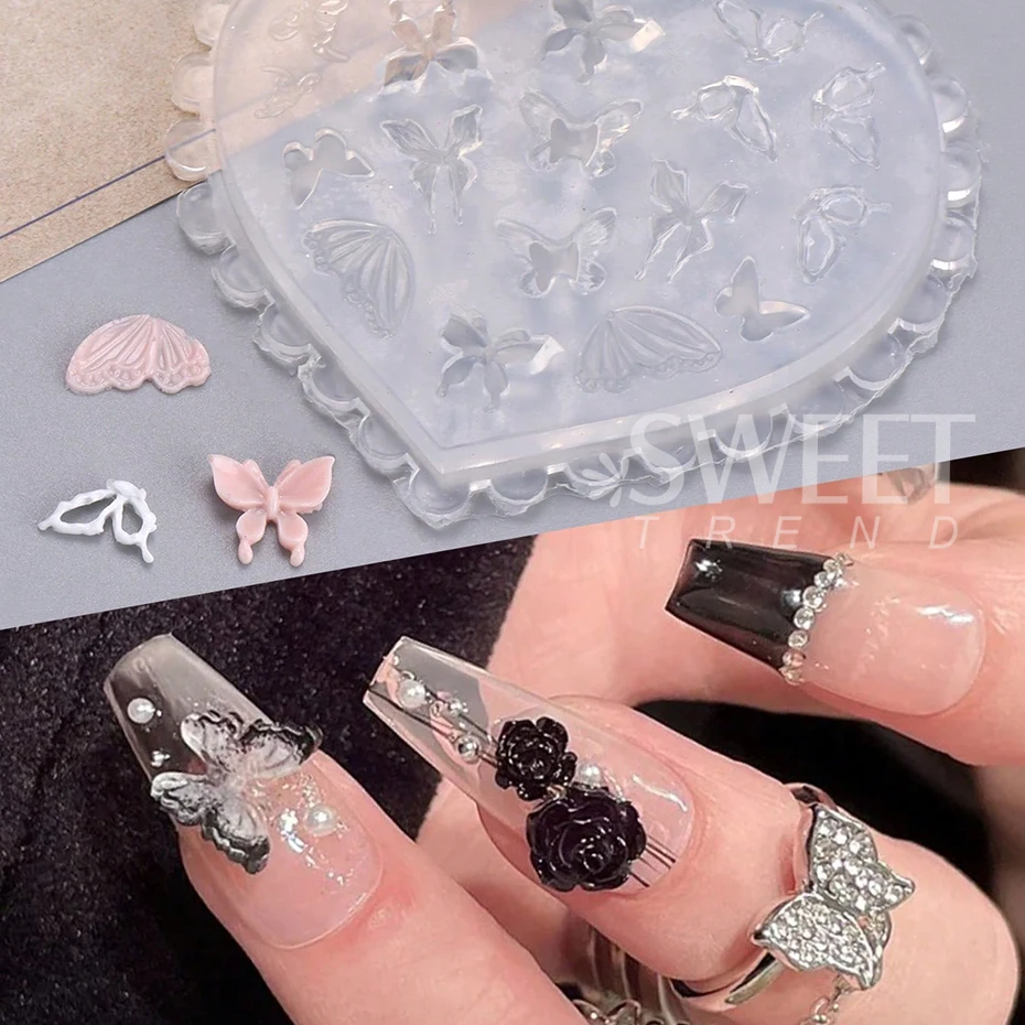 Bow Tie Nail Art Heart Shape Silicone Mold Star Rhinestones Shape Mold Templates Gel Print Stencils Manicure Carving Decoration 4