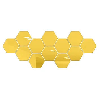 12pcs Hexagon Mirror Wall Stickers Acrylic Self Adhesive Gold Silver Black Tiles Decals Diy Household Decorative Sticker 4x4.6cm 5