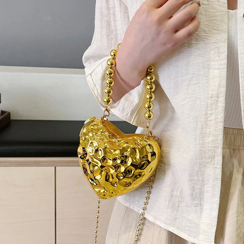 Mini Heart Shaped Acrylic Clutch Handbag with Bead Top Handle