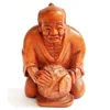 RS436, Collectible 20 Years Old 2" Hand Carved Japanese Boxwood Netsuke, Elder Man Figurine, People Sculpture, Small Ornaments 1