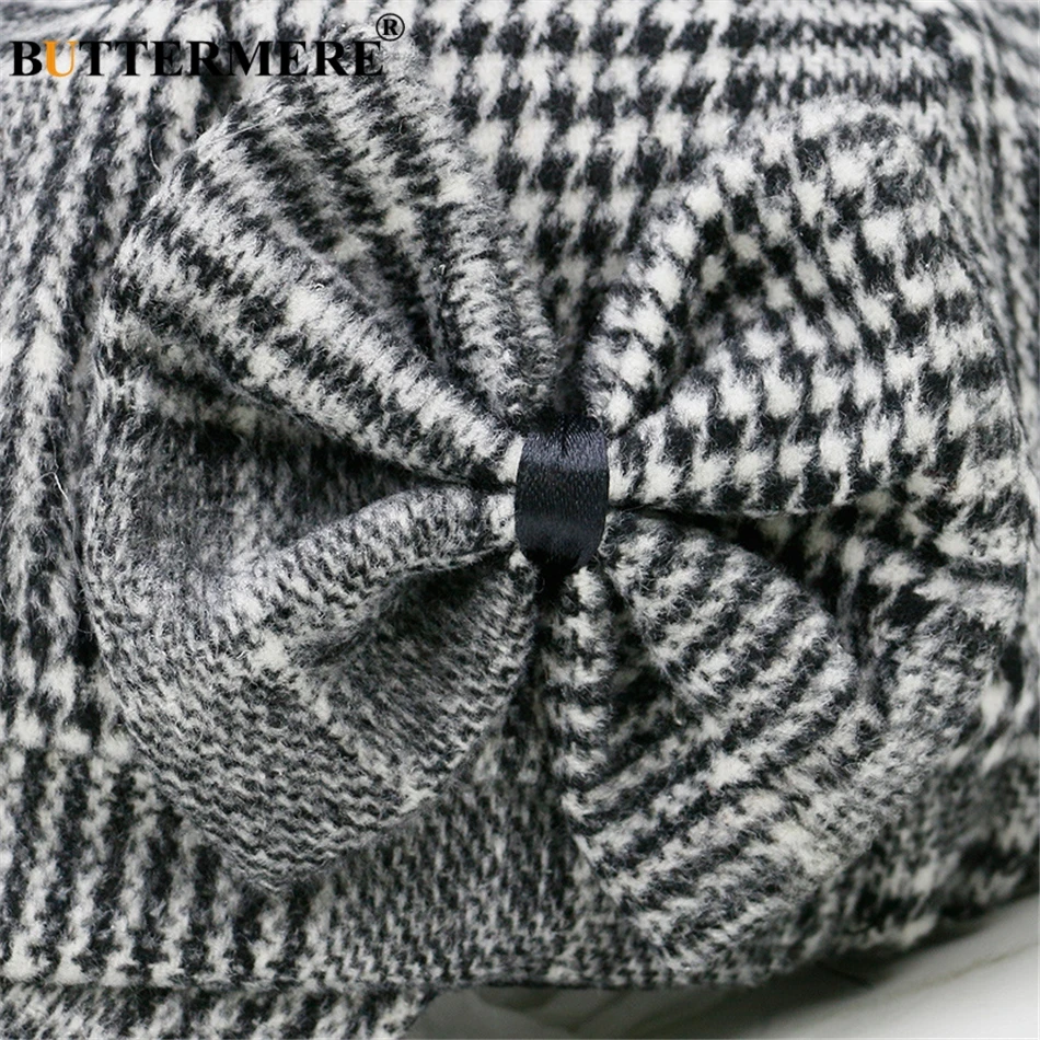 Cotton newsboy cap berets hat Buttermere Baker Boy Hat Woman Newsboy Caps Bow Tweed England Style Beret Female Hat Herringbone Spring Painter Hats And Caps