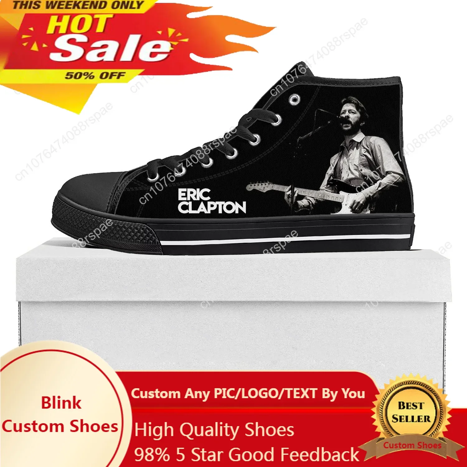 Eric Clapton Rock Musician Guitar High Top High Quality Sneakers Mens Womens Teenager Canvas Sneaker Couple Shoe Custom Shoe