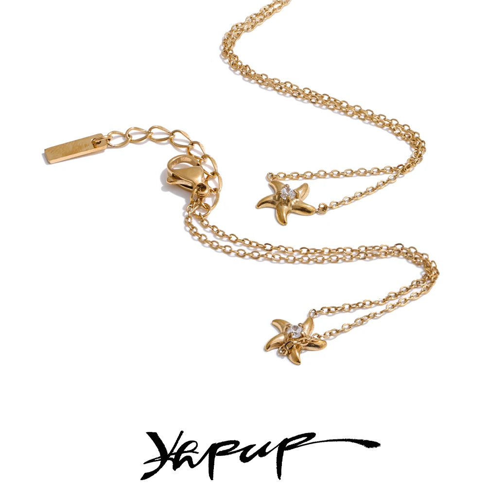 Yhpup Ocean Style Zirconia Starfish Pendant Necklace Bracelet for Women