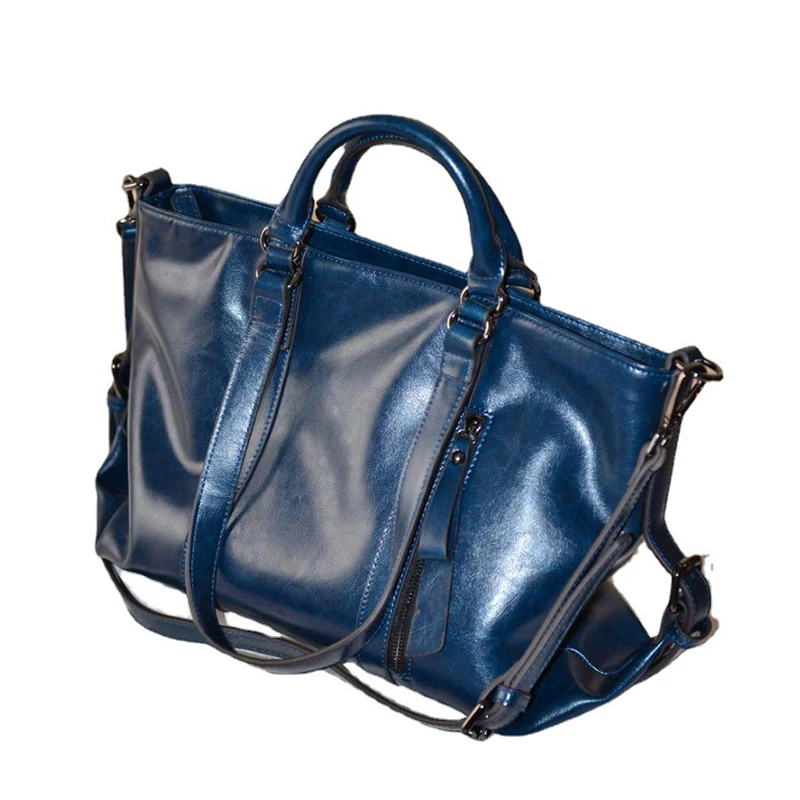 New Arrivals Women Handbngs Oil Wax Leather Tote Bag For Female Retro Large Capacity Casual  Adjustable Strap Purse