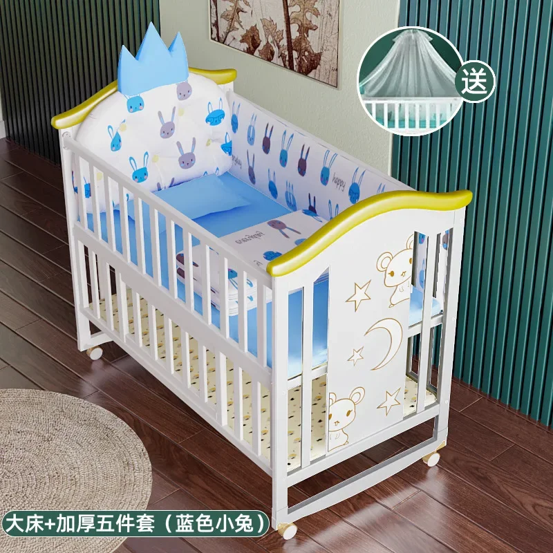 

Baby Crib Solid Wood European Style White Multifunctional Baby Bb Movable Newborn Baby Cradle Bed Splicing Large Bed