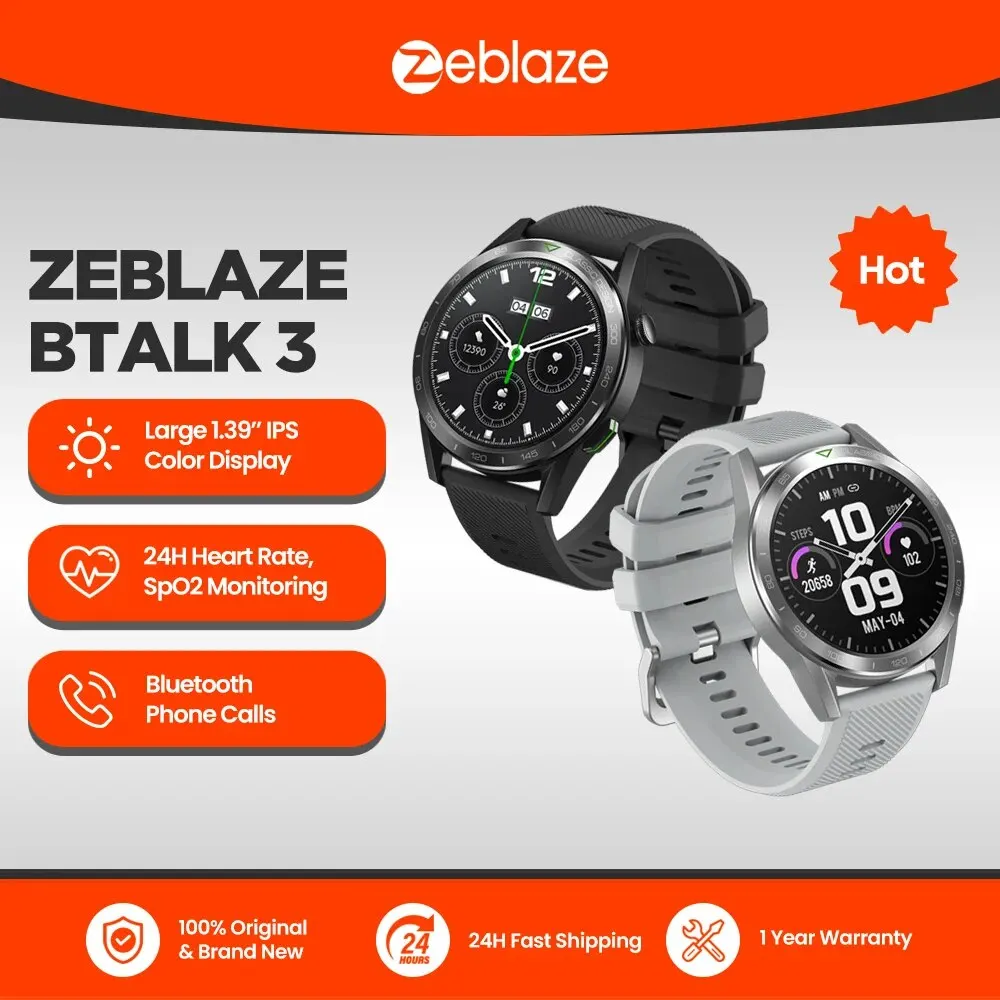 New Zeblaze Btalk 3 Smart Watch Ultra HD IPS Display Bluetooth Phone Calls 24H Health 100+ Sports Modes Smartwatch For Men Women