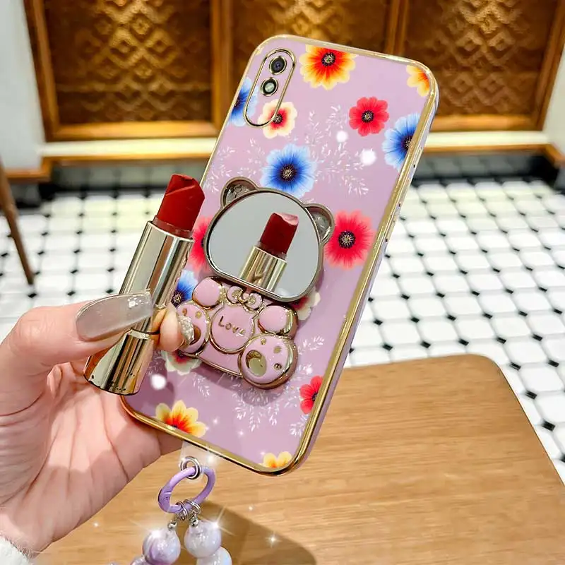 Colorful Flowers Phone Accessory Set: Case, Lanyard & Rabbit Stand