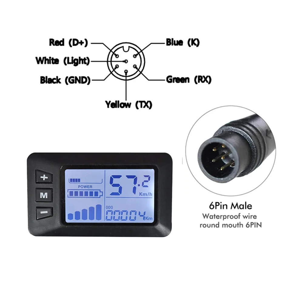 LCD-scherm voor Elektrische Fietsen, 24V 36V 48V 60V 64V Universele M5 LCD-scherm Meter Fietscomputer, Waterdicht LCD-scherm voor Elektrische Scooters, voor 31,8 22,2 Mm