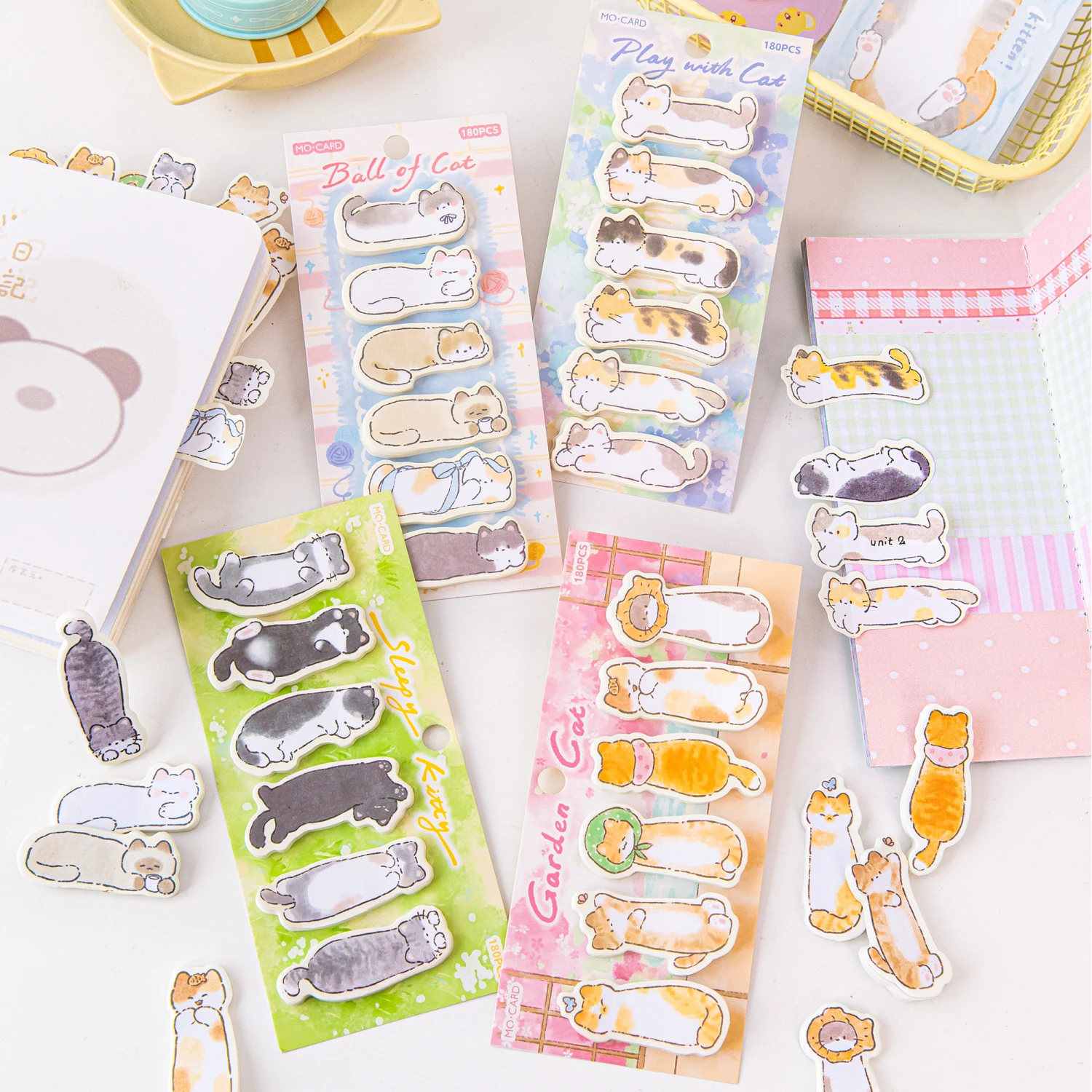 Cat Index Sticky Notes Cute Cartoon Kitty Shaped Student Message Note Sticker Kawaii Student Stationery Supplies 180 Sheets/Set