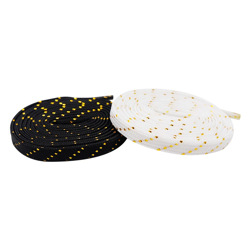 Coolstring 7MM Black White Flatlace With Golden Metallic Yarn Strip Canvas Leisure Street Walk Casual Sport Style Polyester Tape
