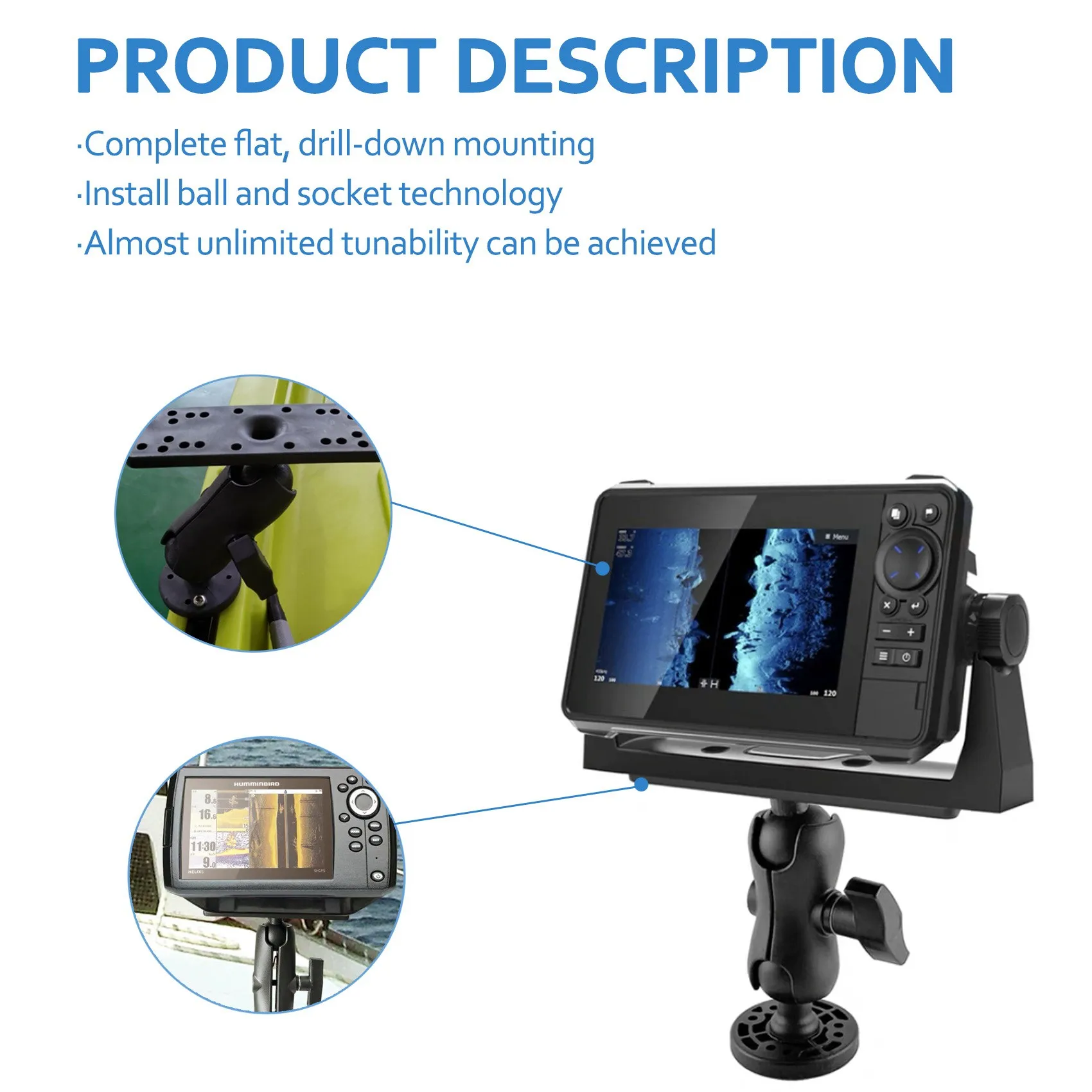 프리미엄 유니버설 마린 카이카 전자식 어군탐지기 마운트 피쉬파인더 플레이트 회전식 보트 지지대