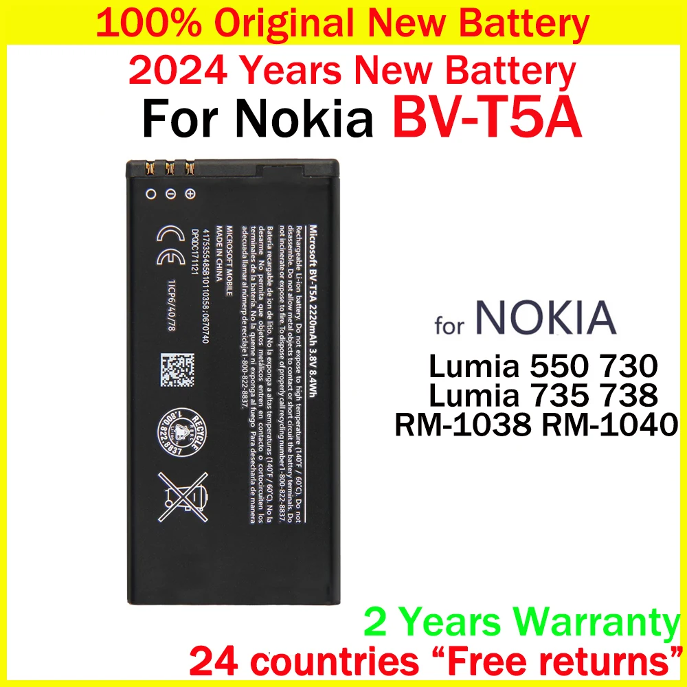 Nuova Batteria Originale 2220Mah Bv-T5A Bvt5A Batteria Per Nokia Lumia 550 730 735 738 Superman Rm1038 Rm1040