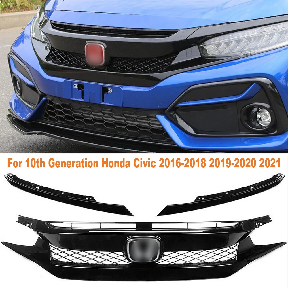 

For 10th Generation Honda Civic 2016-2018 2019-2020 2021 Front Hood Grille Racing Bumper Grill Black Grille Exterior Accessories