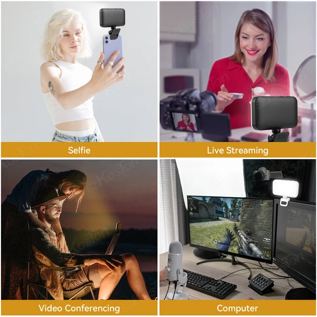 Wiederaufladbares LED Selfie-Licht für Telefon/Tablet/Laptop - Tragbare Foto- und Video-Beleuchtung