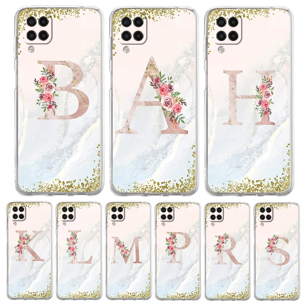Pink Flowers Letter Transparent Soft Phone Case Cover