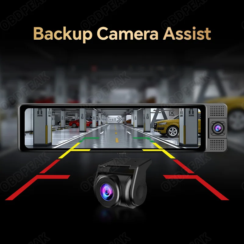 OBDPEAK 3 카메라 대시 캠, 4K 자동차 DVR, 전면, 내부, 후면, 1080P, GPS 추적, 야간 투시경 비디오 등록, 대시 캠 주차 모니터