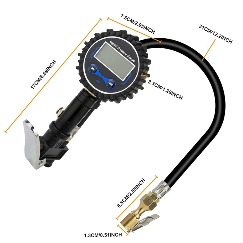 250psi LCD 디스플레이 타이어 압력계 디지털 백라이트 차량 테스터 공기압 모니터링 압력 게이지-A32R