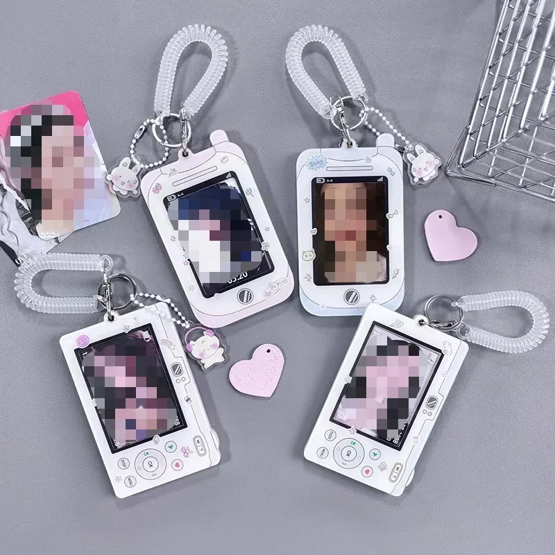 1PC Photo Display Card Holder Acrylic Y2K Cell Phone Modeling Style Kpop Photo Card Holder with Keychain Idol Picture Case