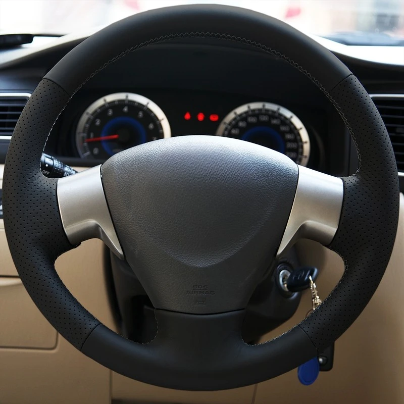 GNUPME 인조 가죽 핸드 스티치 블랙 자동차 핸들 커버 Toyota Corolla 2006-2010 Matrix 2009 Auris 2007-2009