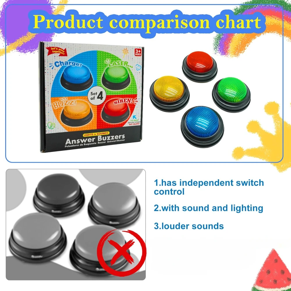 1Set Buzzers for Trivia Games, Answer Buzzers for Classroom, Family Feud Jeopardy Buzzer, Game Show Buzzer Buttons, Party Favors 6