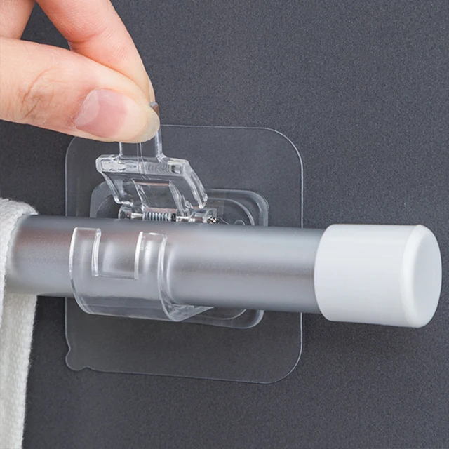 2 db Beállított Fehér Függő Klip Állítható Függönyrúd Akasztra Ragasztó Szorító Szorítóhorog Törülköző Tartó Állvány Fal Konzol Nincs Fúrás - Image 5