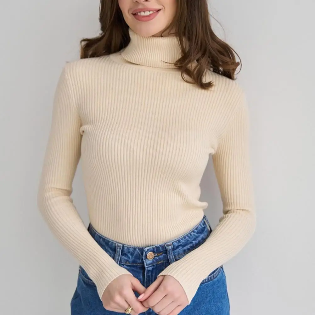 

Women Bottoming Sweater Chic Cozy Women's Ribbed Turtleneck Knitwear Slim Fit Long Sleeve Pullover Tops for Versatile Styling