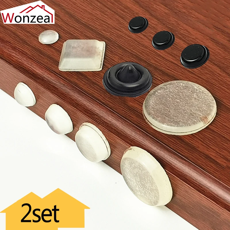2 Sets Silicon Rubber Kitchen Cabinet Door Pad Self-Adhesive Bumper Stop Damper Cushion Door Stopper Hardware Pads