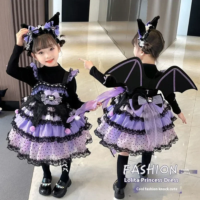 

2024 г., платье принцессы Sanrio Kuromi Lolita для косплея, весна-осень, Детский костюм, платье, пышная юбка, милый стильный подарок для девочек
