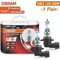 OSRAM Night Breaker Unlimited HB3 12V 60W 9005 Car Halogen Head Light P20d Upgarde Turbo 110% Bright White Bulbs 9005NBU, Pair 1