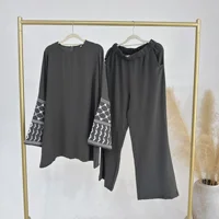 Abaya-Ensemble 2 pièces pour femmes musulmanes, vêtements de Turquie, vêtements islamiques de Dubaï, survêtement décontracté, tenues de mode arabe, pantalon en Y brodé 6