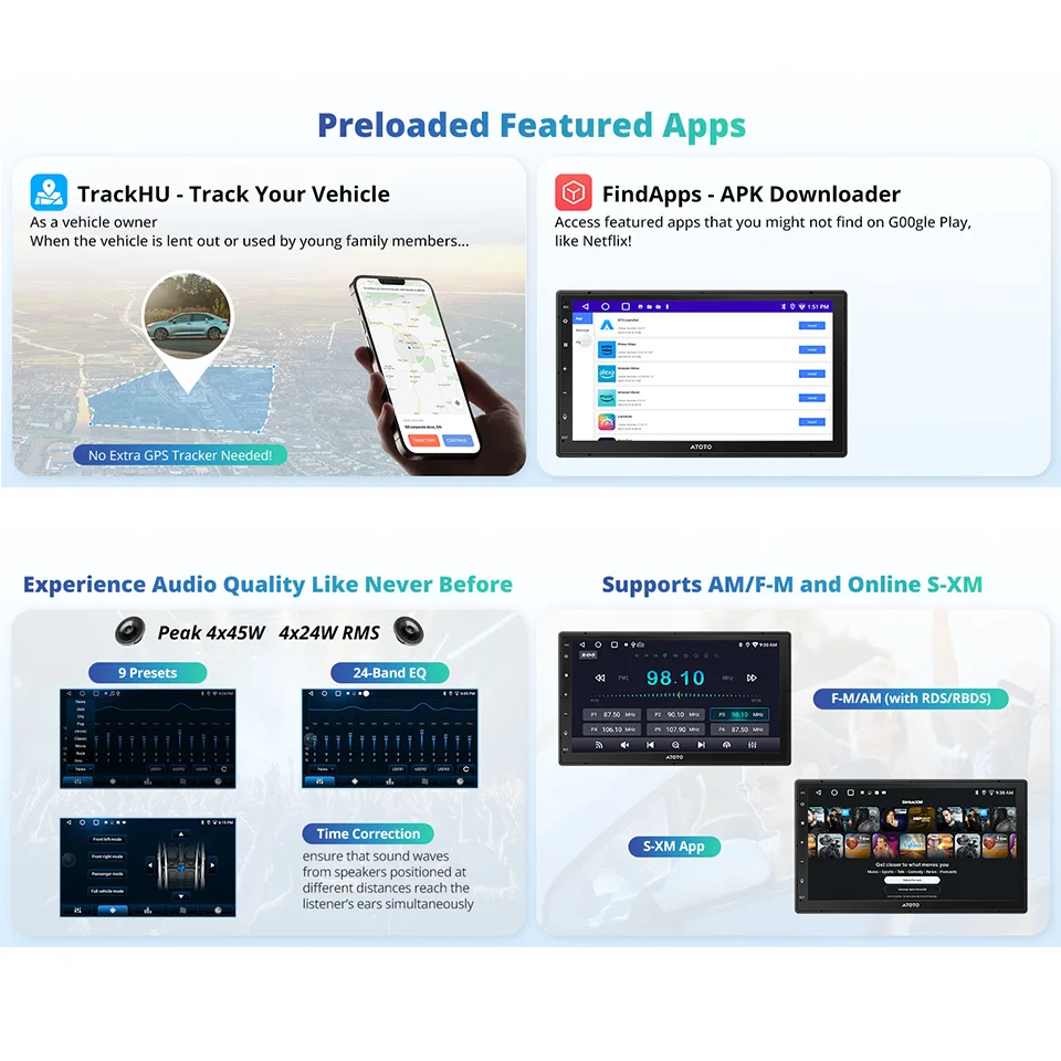 Reproductor multimedia para coche ATOTO de 7 pulgadas 2Din con Android, pantalla Carplay, Android Auto, radio Bluetooth, estéreo doble 2 Din para coche A5L A5 Lite 4