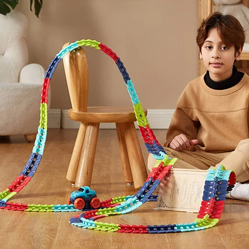 Anti-gravity Assembled Montessori Track Car Toys Kids Electric Roller Coaster Zero Gravity flexible Track Car Set Gift Children 3