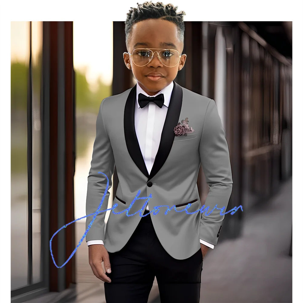 Boys Suit 2 Piece Set Wedding Tuxedo Kids Shawl Collar Jacket Pants Formal Blazer Fashion Clothes