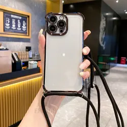 Clear Strap Crossbody Shockproof Plating Case with Lanyard Cord for POCO F8 Ultra (Black)