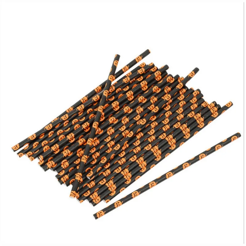 50/100 Pcs Halloween disposable paper straw Bat Pumpkin Straw for Halloween