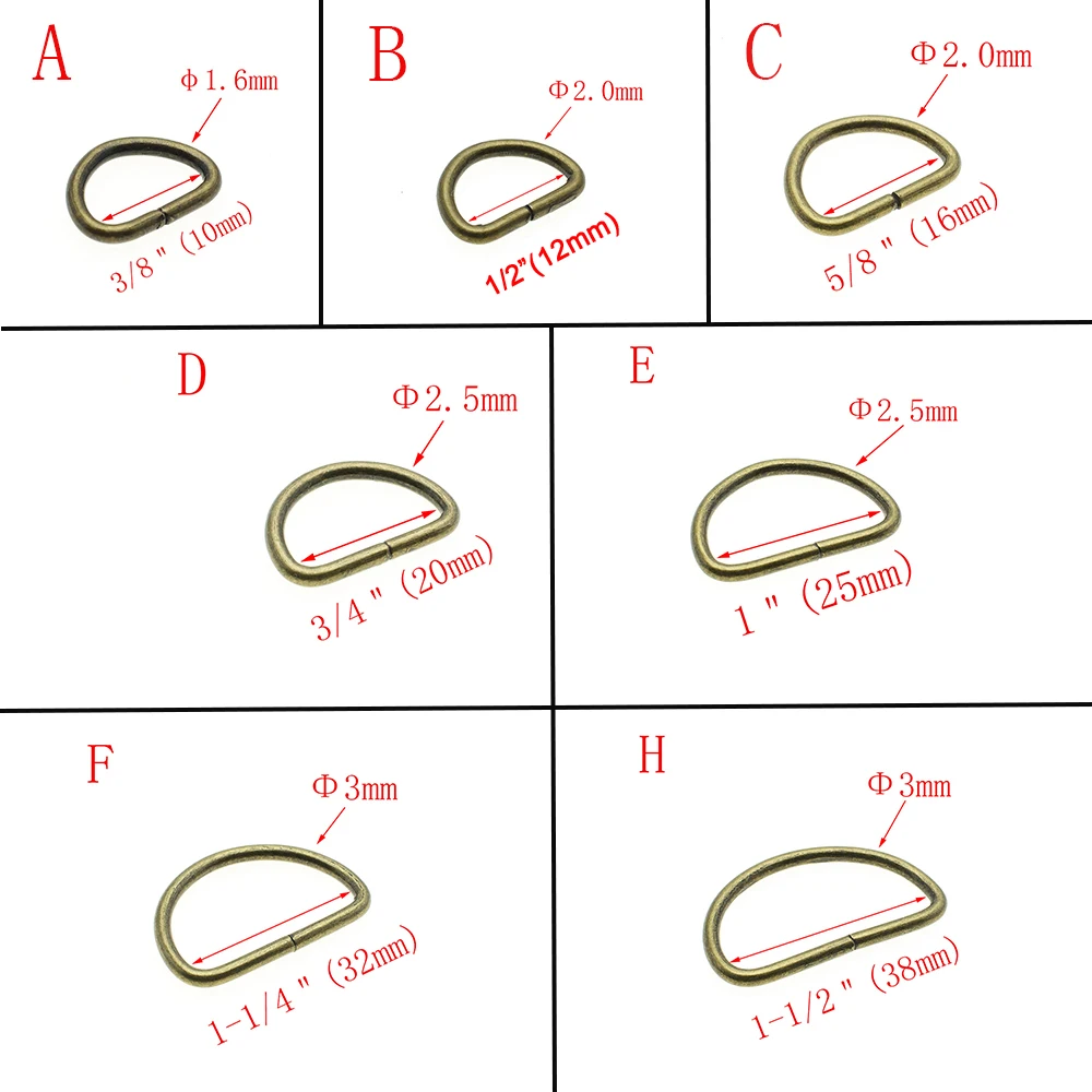 Non-Welded Nickel Plated D Ring Semi Ring Ribbon Clasp Knapsack Belt Buckle 10 Pcs/Pack