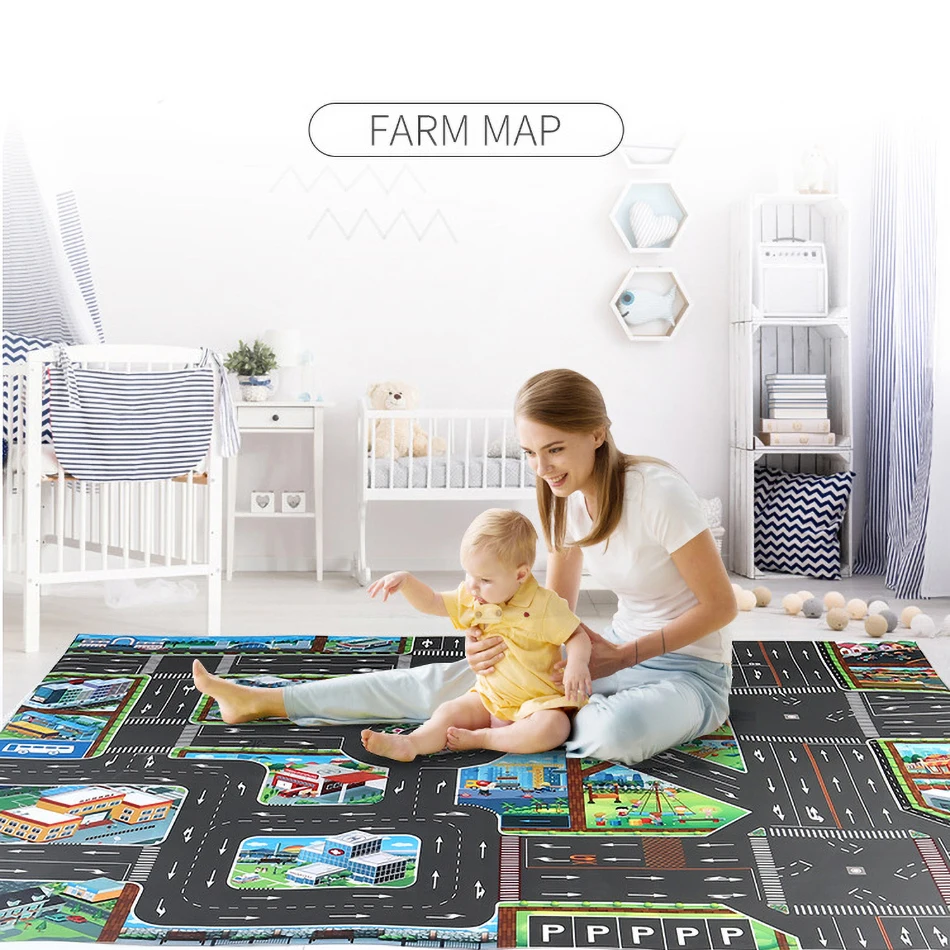 Baby Play Mat Road Map Cartoon Plastic Thin Traffic Rug Kids Toys Educational Mat for Kids Boys Girls