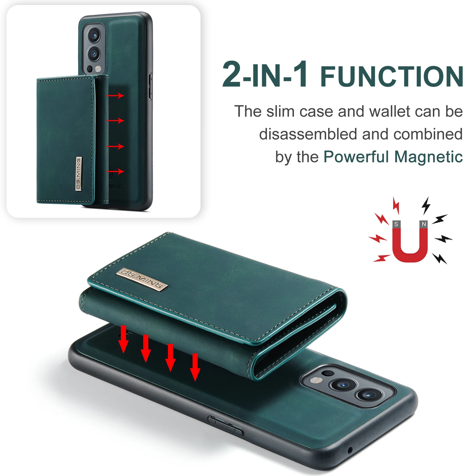 DG.MING 2in1 Detachable Case Leather Wallet Strong Magnet Protecting Back Cover for OnePlus Nord 2/9RT 9R/OnePlus 11 9 10 Pro
