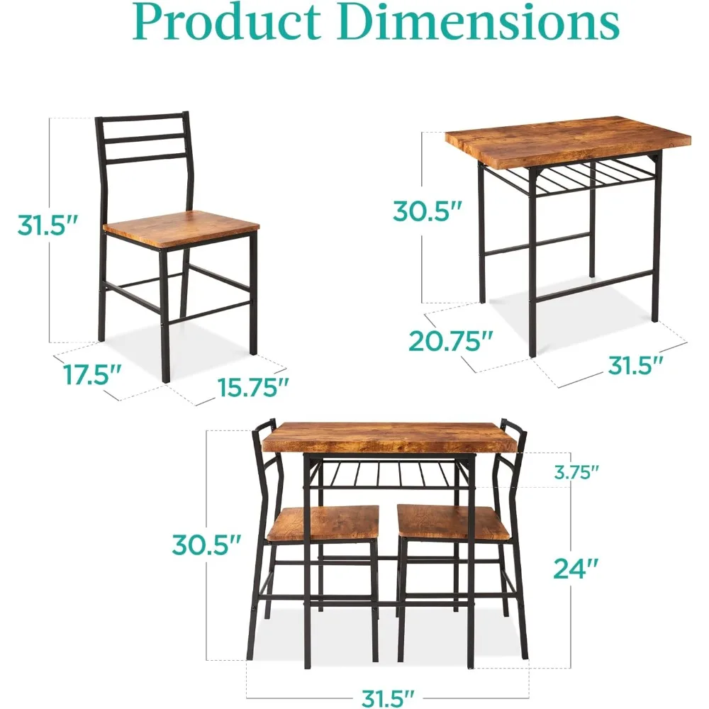 3-Piece Modern Dining Set, Space Saving Dinette for Kitchen, Dining Room, Small Space w/Steel Frame, Built-in Storage 2