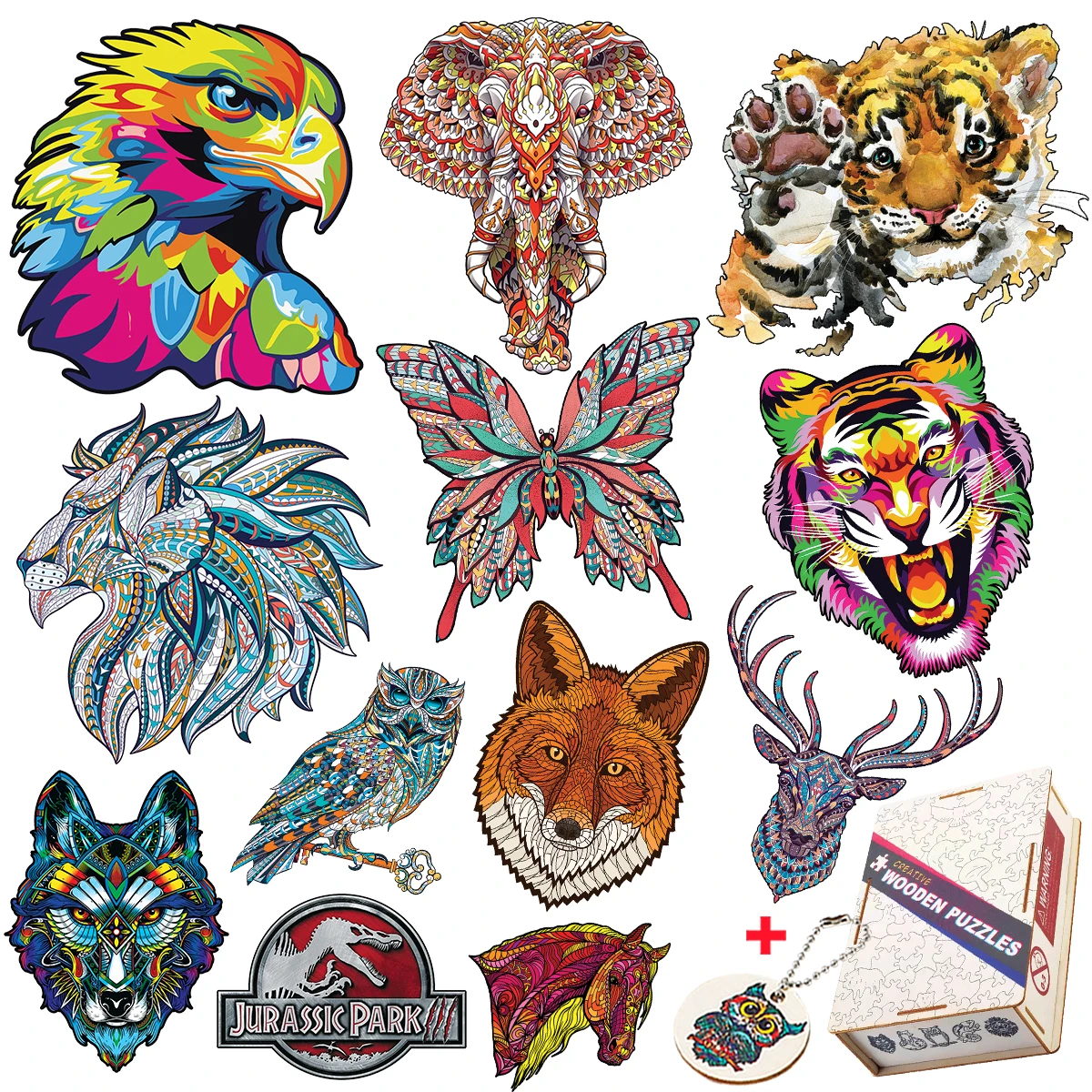 Top Quality Wooden Animal Jigsaw Puzzles For Kids Adults Elegant Shape Tiger Butterfly Brain Game Interesting Family Game animal shaped wooden jigsaw puzzle coloful 3d wooden puzzle for adults teenagers family game play toys gift