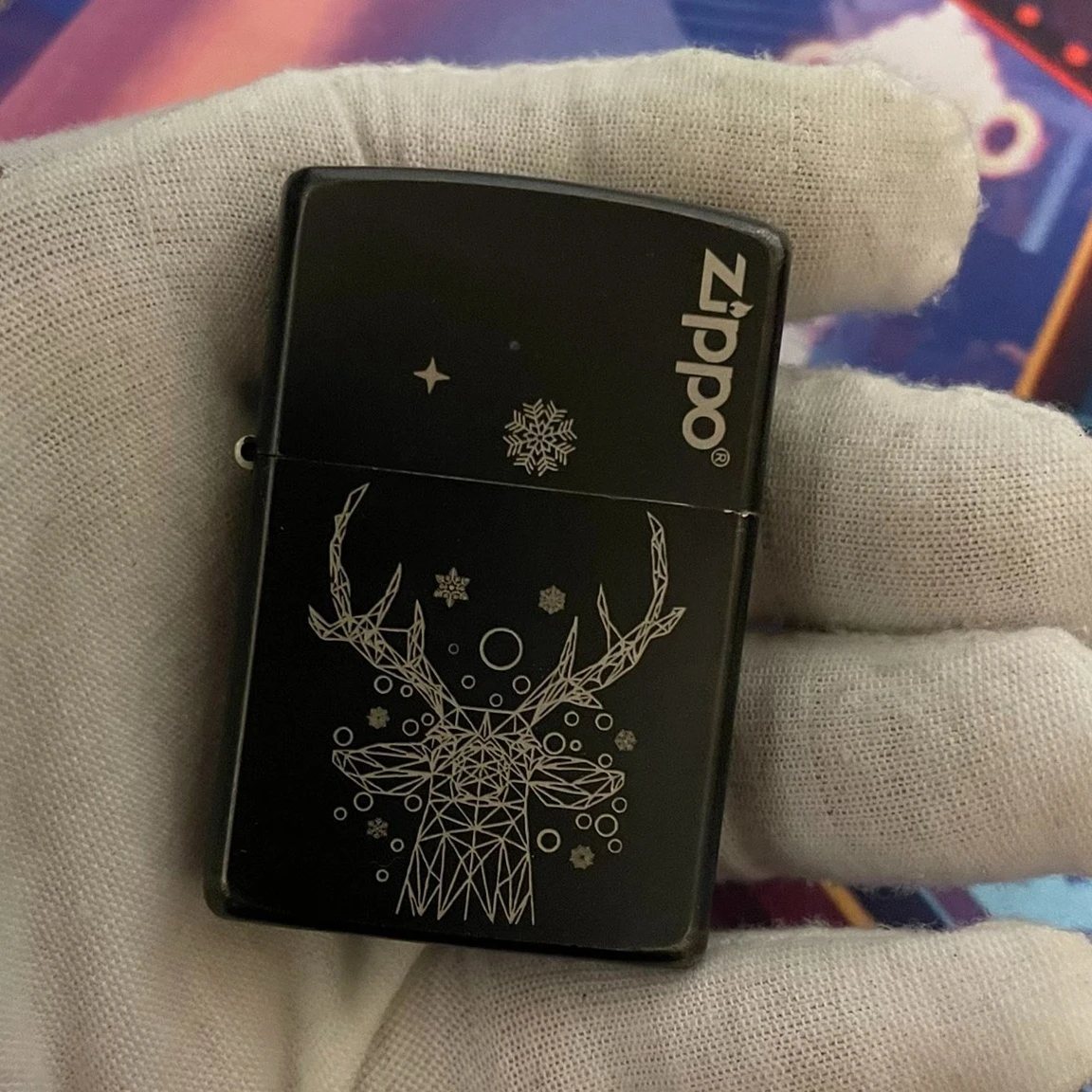 Accendino Zippo Black Ice Deer Line Pattern Collection In Box