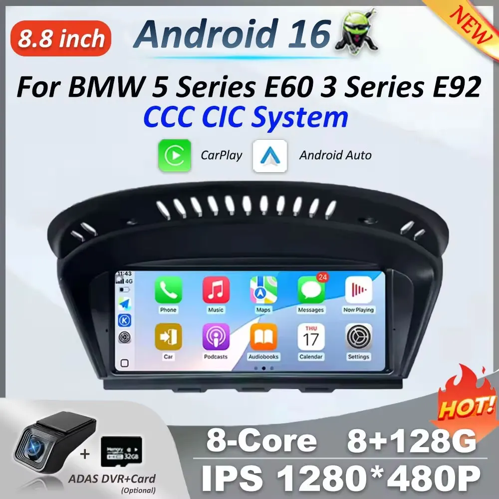Wireless CarPlay Android 16 Autoradio Multimediale Per BMW Serie 5 3 E60 E61 E62 E63 E90 E91 E92 E93 CCC CIC GPS WIFI Wired Auto