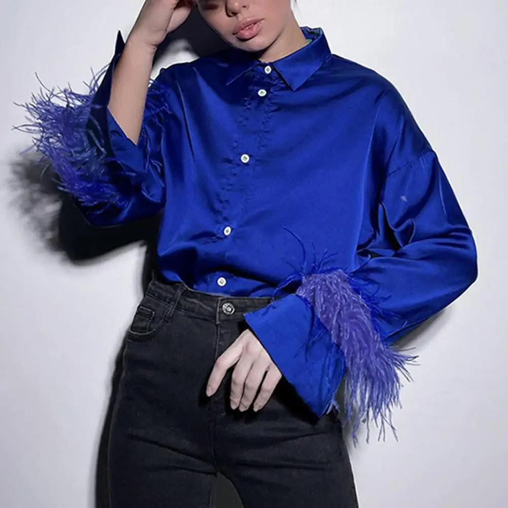 

Women Autumn Blouse Solid Color Loose Long Sleeves Single-breasted Buttons OL Style Turn-down Collar Spring Shirt Female Clothes