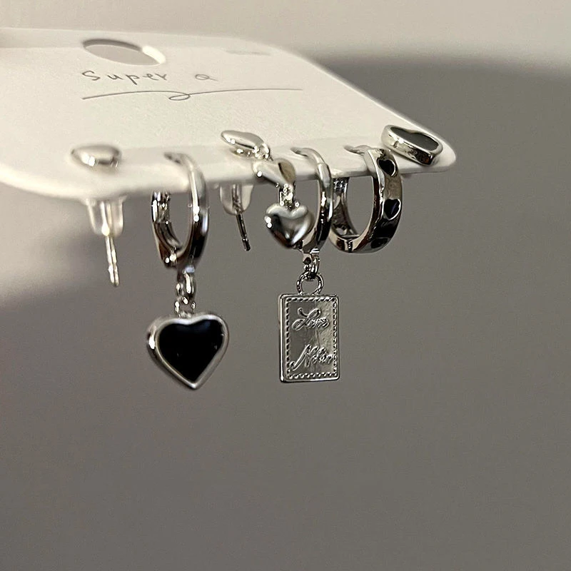 Punk Silver Color Metal Cherry Earring Heart Long Tassel Chain Y2K Irregular Bear Bowknot Hoop Earrings for Women Party Jewelry