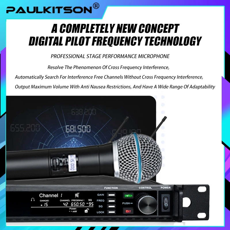 Professional Wireless Microphone Dual Channel 1:1 AD4D Beta58A 500/600MHZ True Diversity Wireless Condenser Microphone Stage